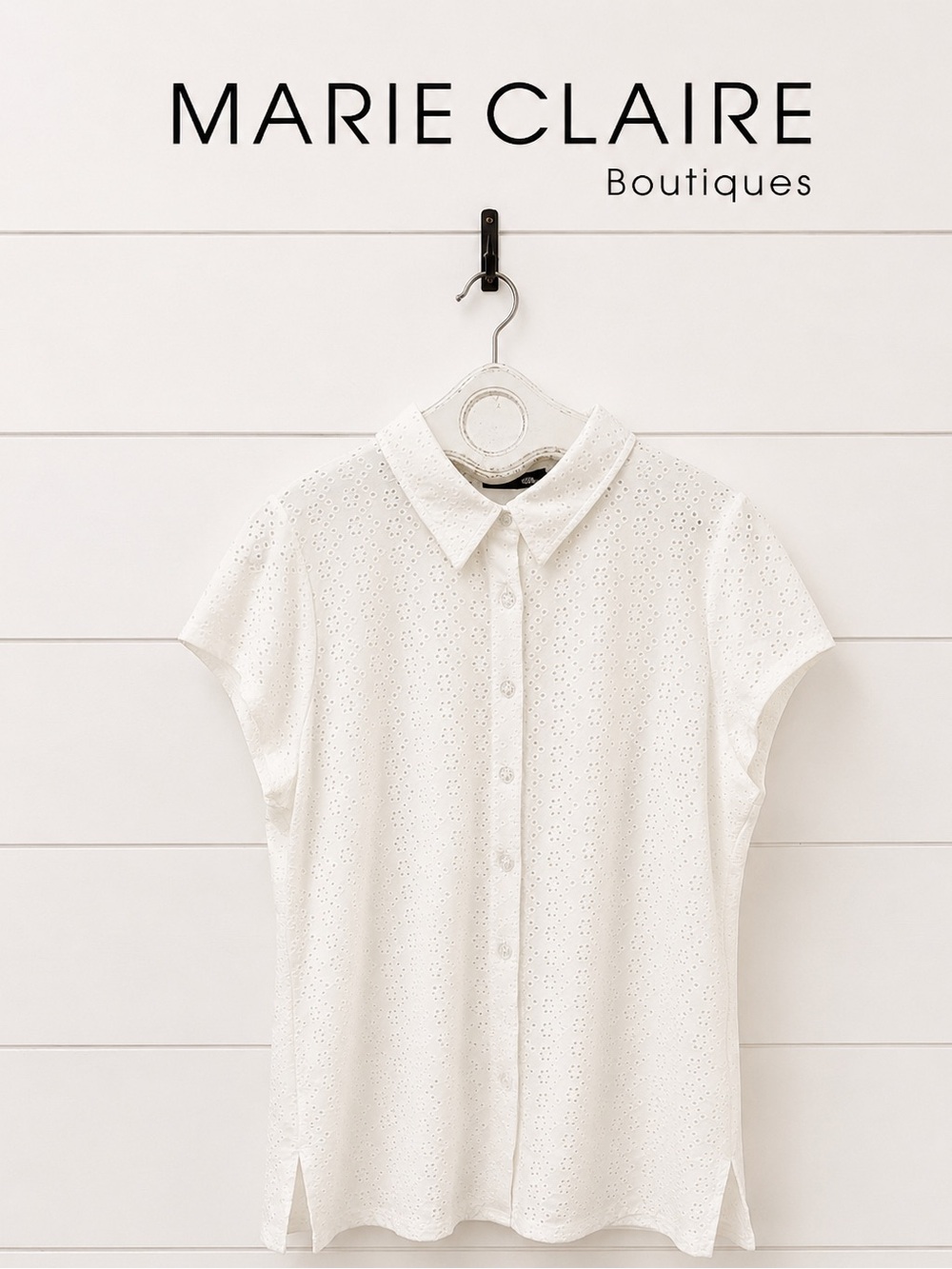 CLAIRE FRANCE White Eyelet Button-Up Blouse Size XL